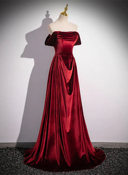 Wine Red Velvet Floor Length Long Formal Dress